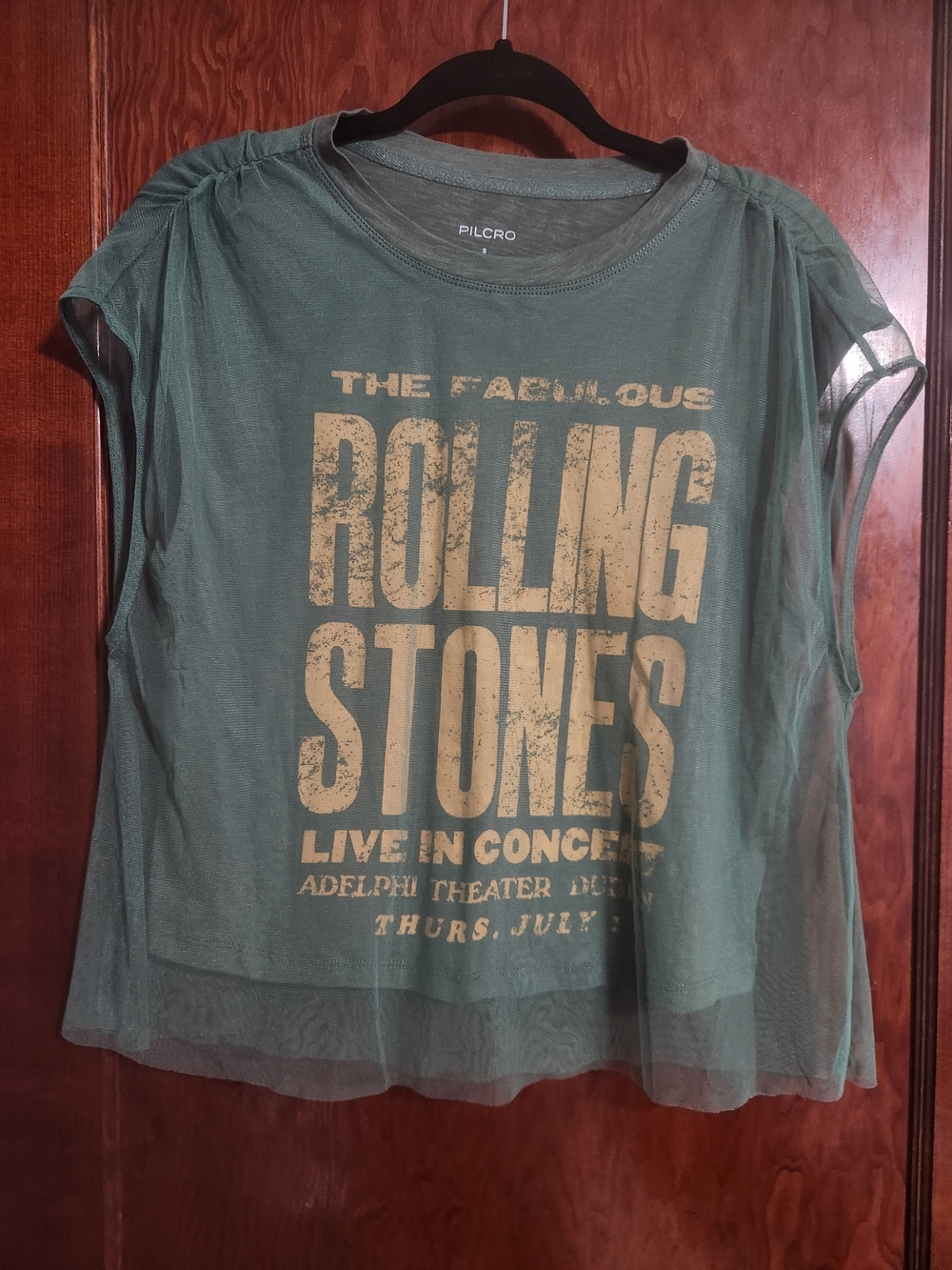 Pilcro Anthropologie Rolling Stones Mesh Overlay Band Tee NWOT